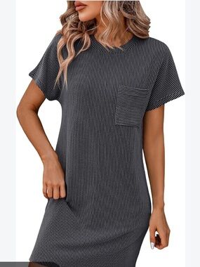 ePretty Black Striped Short Sleeve Pocket Tunic